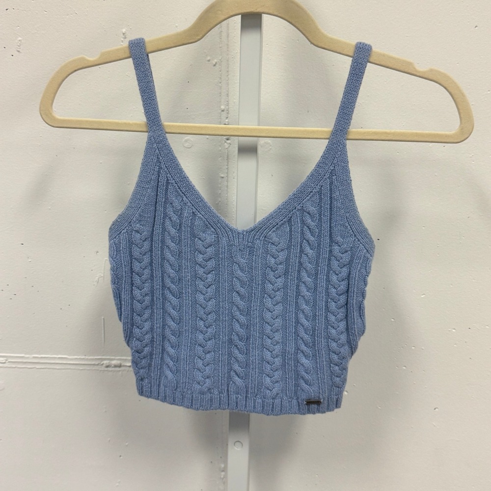 Hollister Cable Knit Sweater Tank Top Blue V-Neck Cropped Camisole XS Pastel